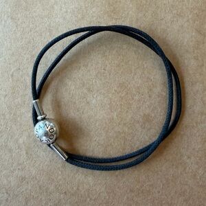 Pandora Essence Black Leather Cord Bracelet with Sterling Silver Clasp - size Sm